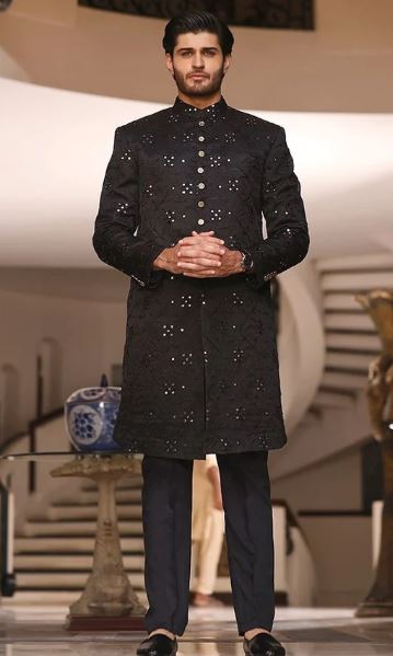 Mens Black Sherwani